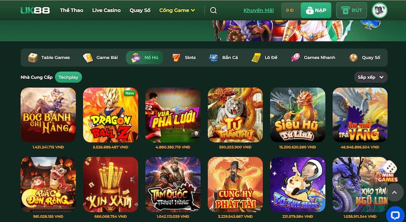 Nổ hũ trang Uk88- Slots game